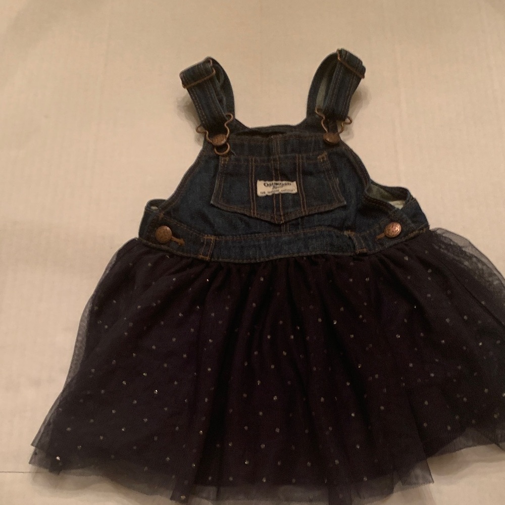 OshKosh B'gosh Denim Dress w/suspenders & netted lined skirt 24 months Girls